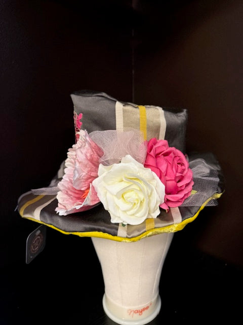 Madhatter Series - Asymmetrical Fiona Tophat in Grey, Chartreuse & Fuchsia
