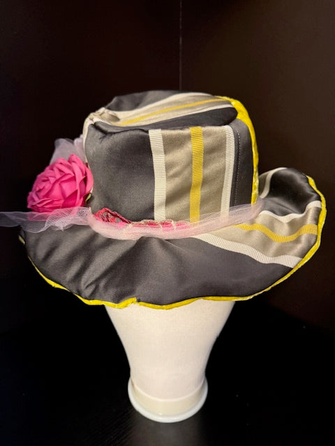 Madhatter Series - Asymmetrical Fiona Tophat in Grey, Chartreuse & Fuchsia