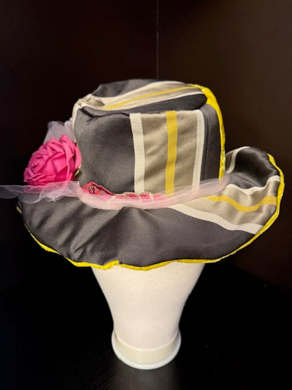 Madhatter Series - Asymmetrical Fiona Tophat in Grey, Chartreuse & Fuchsia