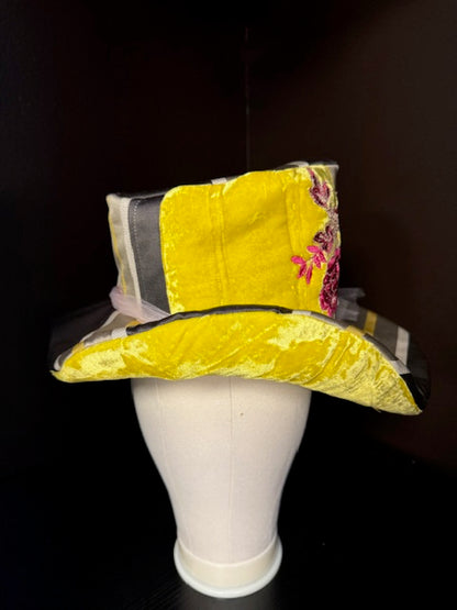 Madhatter Series - Asymmetrical Fiona Tophat in Grey, Chartreuse & Fuchsia