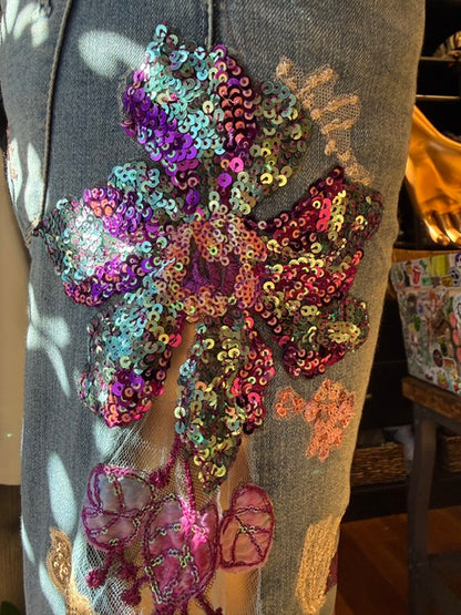 Purple Sequin Glam Cropped Jeans