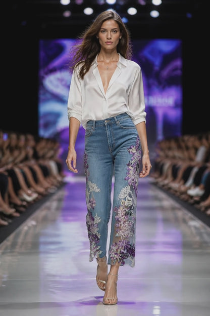 Purple Sequin Glam Cropped Jeans
