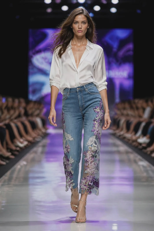 Purple Sequin Glam Cropped Jeans